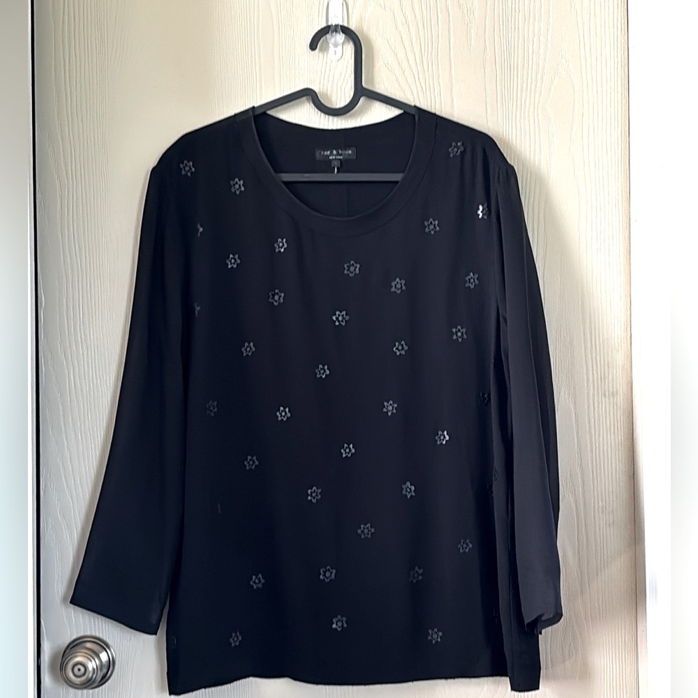 Rag & Bone sheer sleeve embellished flower shirt